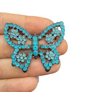 Vintage Jewelry Blue Rhinestone Butterfly Brooch Pin